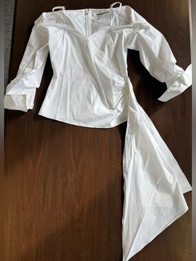 Veronica Beard White Asymmetric Wrap-Front Draped Women's Blouse